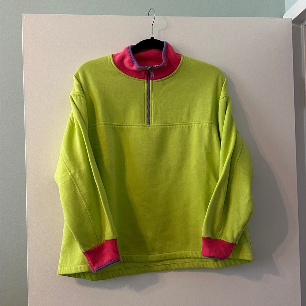 Vibrant Green and Pink Quarter-Zip Pullover - Picture 4 of 6